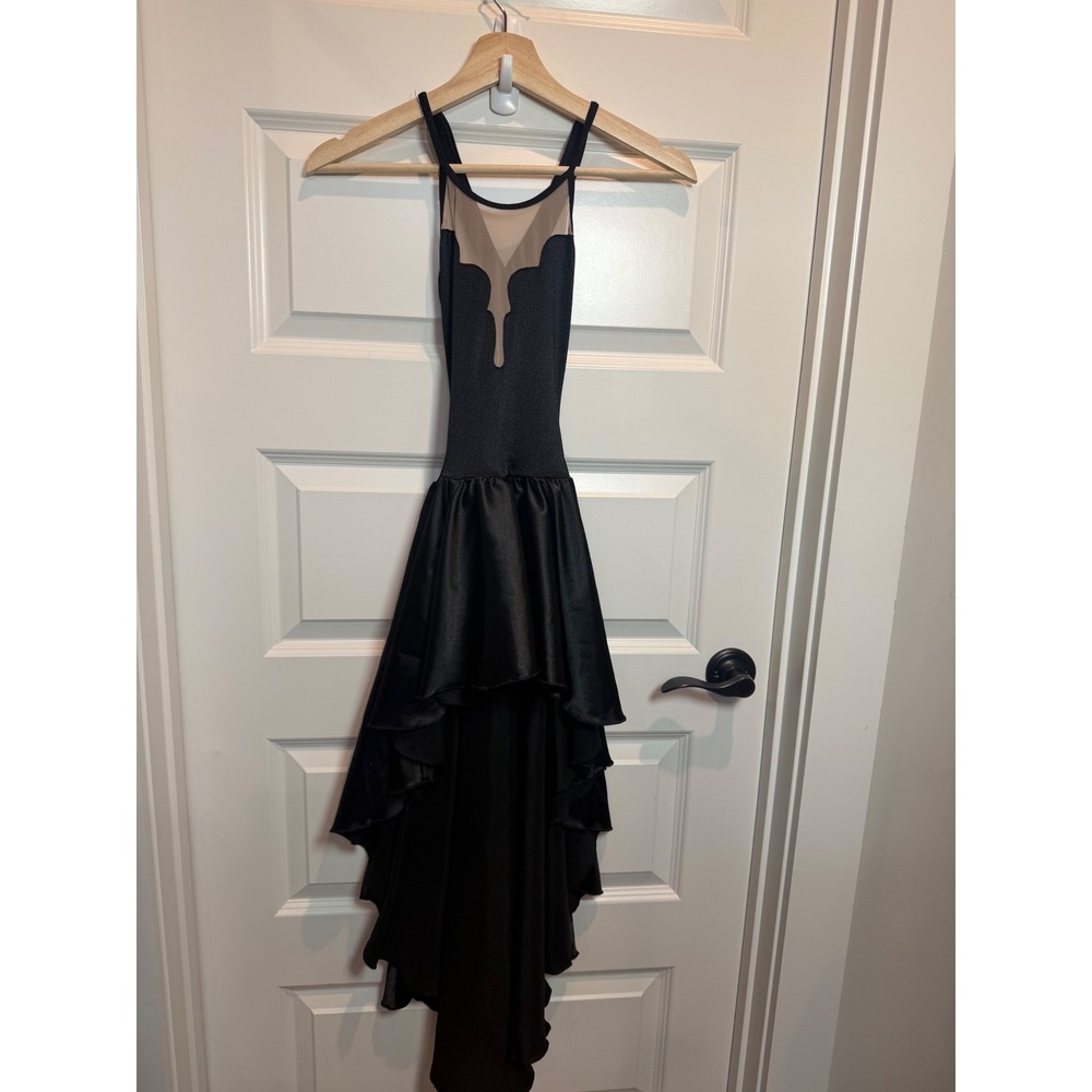 Black High-Low Lyrical Dance Costume Dress Illusion Mesh X-Back Size 10 N7699C